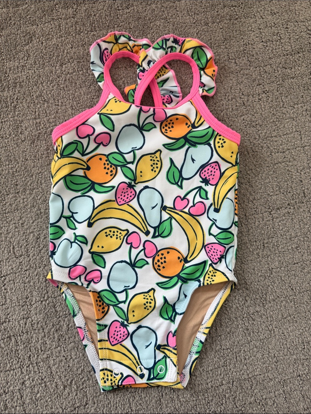 Old Navy Kids Fruit-Print One-Piece Swimsuit in White with Pink Trim